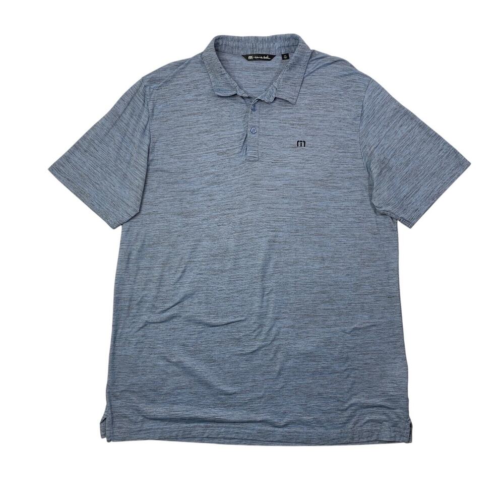 Travis Mathew Shirt Mens 2XL XXL Cornflower Blue Black Heather Cotton Blend Golf